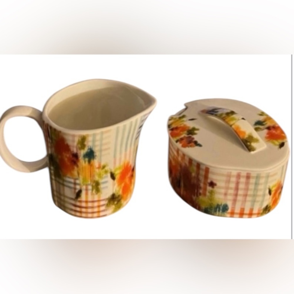 Vintage Anthropologie Leighton white floral watercolor sugar bowl & creamer